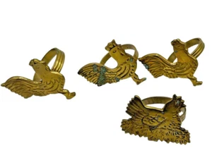 Set of 4 Brass Metal Napkin Rings Chickens & Hen On Nest Farm House Granny Core - Picture 1 of 10