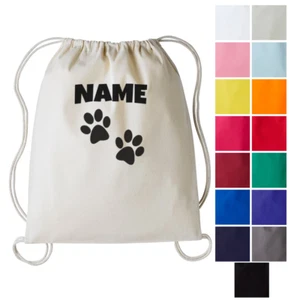 Personalised Paw Print PE Bag Any Name Kids Drawstring Gymsac Swimming Sport - Picture 1 of 16