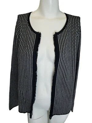 Женский кардиган TALBOTS свитер средний черно-белый с открытой передней бахромой - Изображение 1 из 4