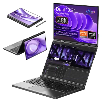 Двойной экран GPD DUO 13,3 дюйма; AMOLED-дисплей; AMD Ryzen™ AI 9 HX 370 / 8840U - Изображение 1 из 4