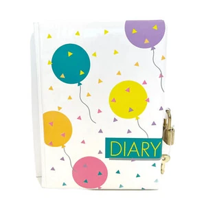 Vintage 1980s 90s Puffy Cover Diary Notebook Balloons Multicolour Paper Lock Fun - Picture 1 of 6