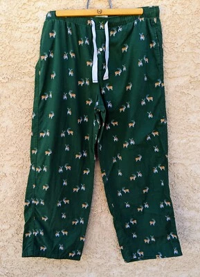 Pantalones de pijama J Crew para hombre Bulldog verde vacaciones Navidad XL  Foto 1 de 4