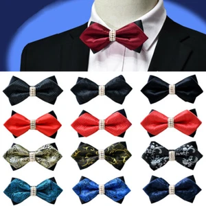 Men’s Bowtie Floral Paisley Pattern Bow Tie Wedding Party Pearl Diamond Décor - Picture 1 of 31