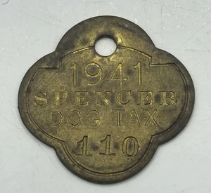 Old K9 Collectible Vintage 1941 Spencer County Iowa Brass Dog License Tax Tag - Picture 1 of 2