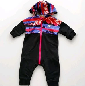 NIKE Baby Girl Long Sleeve coverall Fleece Hooded Romper Size 6M Multi - Picture 1 of 4
