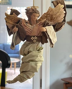 Vintage Pappmaché Engel mit Heiligenschein und goldenen Flügeln 7" - Bild 1 von 17