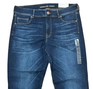 NWT American Eagle Kick Boot Jeans Sz 18 Super Stretch Dark Wash Distressed New - Picture 1 of 13