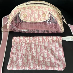 Christian Dior Trotter Clear Vinyl Crossbody Bag Shoulder Pink PVC Used Rare - Picture 1 of 20