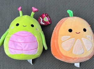 2 Squishmallows Hadeon Grasshopper Pink Belly Hearts NWT & Orin The Orange Used - Picture 1 of 9