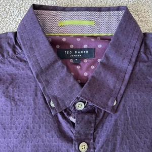 Camicia elegante Ted Baker London con polsino e bottoni uomo XL taglia 5 viola testurizzata - Foto 1 di 13