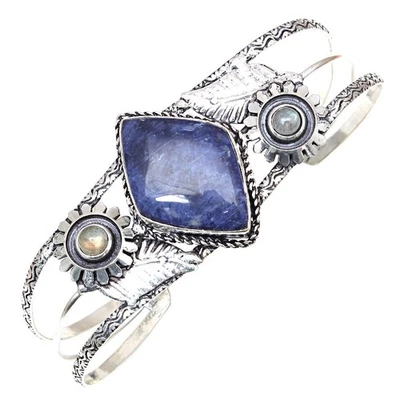 Антикварные ювелирные браслеты-манжеты из содалита с драгоценными камнями 7 дюймов регулируемые - Изображение 1 из 4