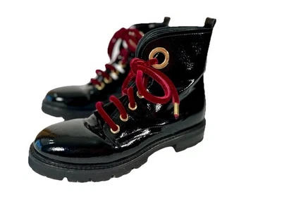 AGL Bota de Combate Charol Negro Cordones Terciopelo Rojo 39.5/9/9.5 Foto 1 de 4