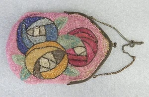 Antique micro beaded mesh purse bag art deco pink - Picture 1 of 3
