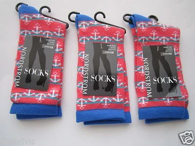 Nordstrom 3 件装人造丝混纺女式袜子蓝色珊瑚鞋 6-10.5 MSRP 22.5 美元 — 第 1/4 张图片