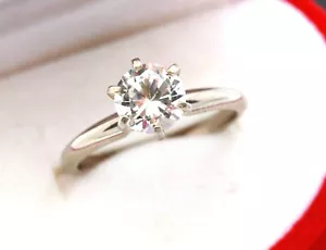 1.0ct Natural VS White Sapphire E F 14K Solid White Gold Ring Engagement Wedding - Picture 1 of 7