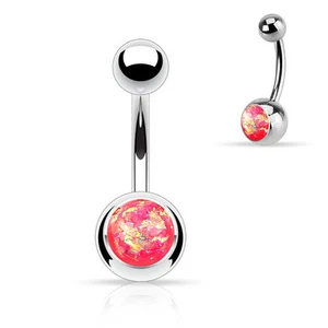 Synthetic Opal Glitter Set 316L Surgical Steel Navel Belly Button Ring 14g 3/8" - Picture 1 of 15