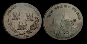 X036: 1790's Conder Token : Irish Halfpenny : GOD GRANT PEACE : D&H Dublin 14a - Picture 1 of 3