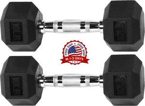 Juego De 2 Mancuernas Hexagonales De 10 Lb Con Revestimiento Y Mango Ergonomía - Picture 1 of 7