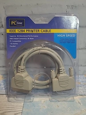 PC Line IEEE-1284 1.8m Parallel Printer DB25 Male Male High Speed NEW & SEALED  - Image 1 of 4