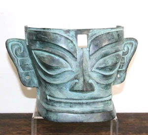 8.5" x 5" Old Chinese Sanxingdui Culture bronze human face mask statue repro - Picture 1 of 9
