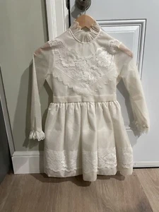 Vtg 70’s Hollywood Girls White Communion Party Dress 7 Ruffle Lace Boho - Picture 1 of 3
