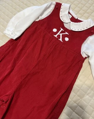 Petit Ami Baby Girl Initial K Embroidered Sz 18 Mo Corduroy Longall Christmas - Image 1 of 4