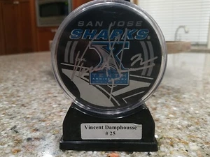 VINCENT DAMPHOUSSE #25 AUTO SAN JOSE SHARKS OFFICIAL TENTH ANNIVERSARY GAME PUCK - Picture 1 of 6