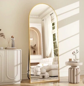 BEAUTYPEAK 64"x21" Full Length Arched Standing Floor Full Body Mirror, Gold - Picture 1 of 5