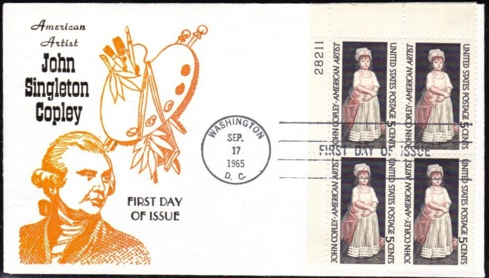 US 1965 John Copley Plate Block FDC (1273) . Cachet - Image 1 of 1