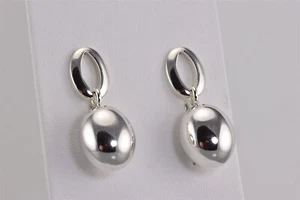 Aretes colgantes de plata de ley de 32 mm x 13 mm pulidos ovalados 925 postes 10 g - Imagen 1 de 5