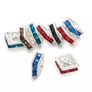 100pcs Rhinestone Spacer Beads Square Random Mixed 6x3mm Silver Plated Brass - Picture 1 of 5