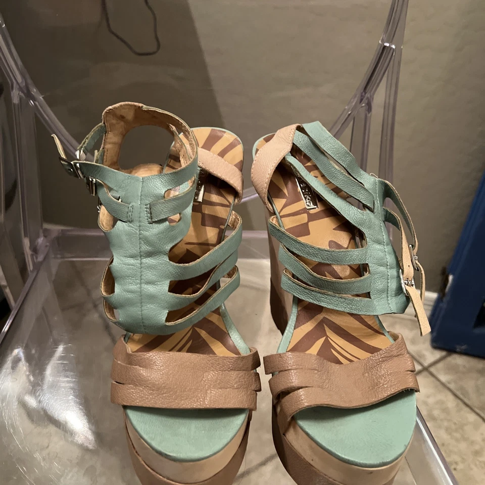 Sandalias de tacón MATIKO para mujer color topo cuero menta hebilla cuña correa al tobillo talla 7,5 Foto 1 de 4