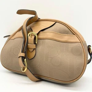 Christian Dior Shoulder Bag Purse Monogram Canvas Leather Beige Camel Authentic - Picture 1 of 24