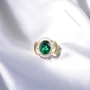 Anillo de regalo de Halloween banda étnica de plata esterlina 925 con esmeralda verde natural de mayo - Imagen 1 de 5