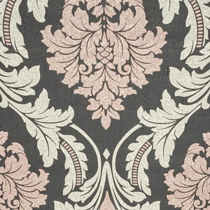 Black Damask Wallpaper Floral Pink Silver Cream Glitter Textured Vinyl Feature - Picture 1 of 8