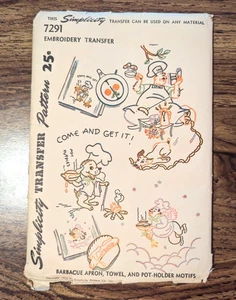 Vintage 1947 Simplicity 7291 Embroidery Transfer Aprons Towels Pot-Holders UNCUT - Picture 1 of 3