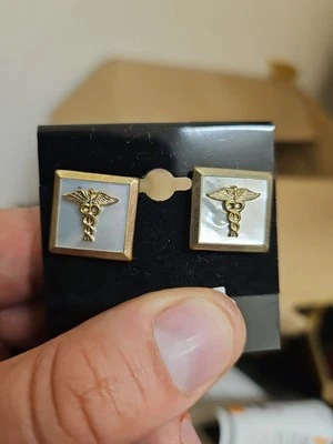 Pair of Vintage Gold Tone Medical Doctor Caduceus Symbol Cufflinks - Image 1 of 3