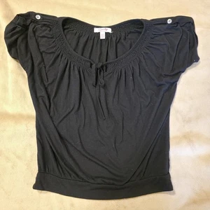 Schwarz Lena Damen kleines zierliches Top Bluse Y2K Häkelstich Schlüsselloch Peekaboo - Bild 1 von 5