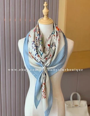 Sallys 70% Cashmere 30% Silk Wrap Scarf Floral Horse Print Double Face Shawl 53" - Image 1 of 4