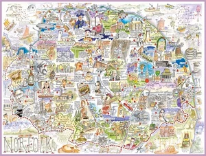 Comical Map Of Norfolk By Tim Bulmer - 1000 Piece Puzzle For Adults, Large Puzzl - Picture 1 of 5
