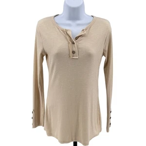 Camisa RJ 220 Beige Mujer S/M Acanalada Tejida Manga Larga Abotonada Henley Pullover - Imagen 1 de 6