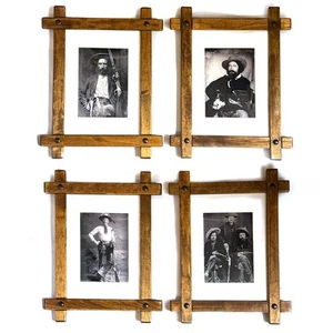 Set of 4 Vintage Handmade Rustic Wood Frames with Reproduction Western Photos - Picture 1 of 7