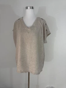 Jones New York Shirt Damen XL Khaki Elfenbein Strukturiert V-Ausschnitt Knopfleiste Schulter Oberteil - Bild 1 von 11