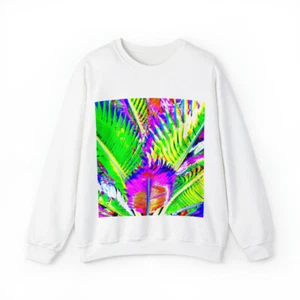 Sweatshirt mit Rundhalsausschnitt psychedelisch neon tropisch futuristisch Natur bunt Surf - Bild 1 von 15