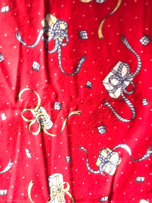 f-23-F-12-117 Flannel Fabric Remnant-Christmas present print-Red-22 x 46" Crafts - Image 1 of 2