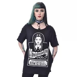 Heartless Wednesday Addams Homicidal Goth Emo Punk Womens Top T Shirt T-WEDHOM-B - Imagen 1 de 3