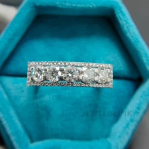 Fascia di fidanzamento e matrimonio con diamanti coltivati in laboratorio 1,5 CTW rotonda CVD in oro bianco 14K - Foto 1 di 20