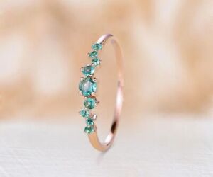 Shiny Green Round Cut Emerald Party Ring For Women In Pure 10K Rose Gold