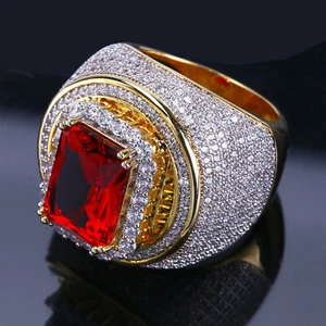 Ruby Crystal Stone 18K Gold Plated Rings Women Men Retro Ring Jewelry Size 7-12 - Picture 1 of 5