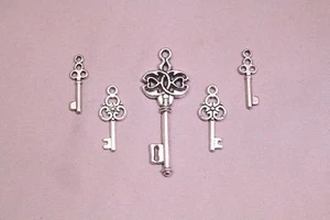 Small Skeleton Key Lot of 5 Heart Oval Steampunk Antique Vintage Look - Picture 1 of 2